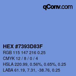 Code couleur: HEX #7393D83F | qconv.com