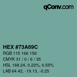 颜色代码: HEX #73A69C | qconv.com