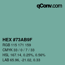 Color code: HEX #73AB9F | qconv.com