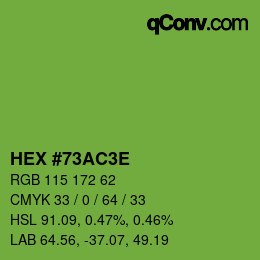 Color code: HEX #73AC3E | qconv.com