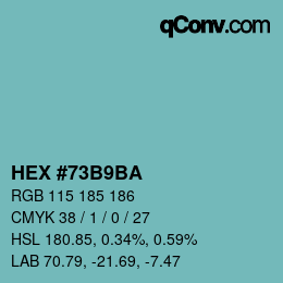 颜色代码: HEX #73B9BA | qconv.com
