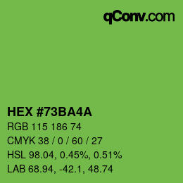 Color code: HEX #73BA4A | qconv.com