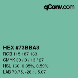 カラーコード: HEX #73BBA3 | qconv.com