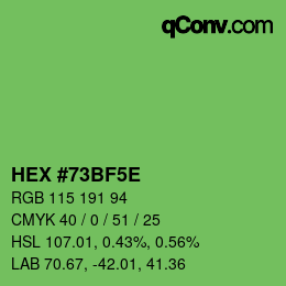 Farbcode: HEX #73BF5E | qconv.com