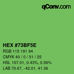 Color code: HEX #73BF5E | qconv.com