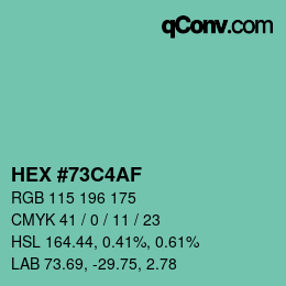 Color code: HEX #73C4AF | qconv.com