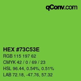 Color code: HEX #73C53E | qconv.com