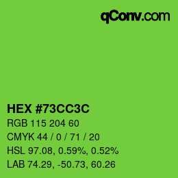 Color code: HEX #73CC3C | qconv.com
