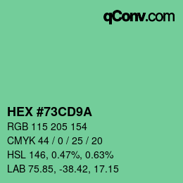 カラーコード: HEX #73CD9A | qconv.com