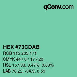 カラーコード: HEX #73CDAB | qconv.com