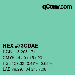 Color code: HEX #73CDAE | qconv.com