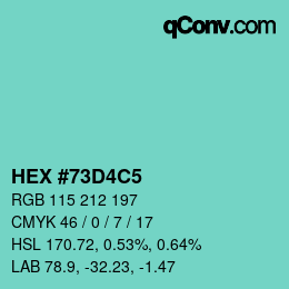 カラーコード: HEX #73D4C5 | qconv.com