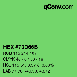 Color code: HEX #73D66B | qconv.com