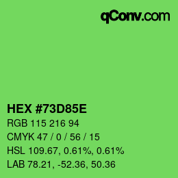 Color code: HEX #73D85E | qconv.com