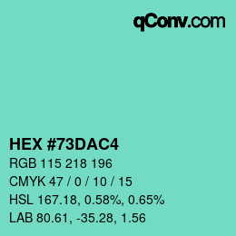 カラーコード: HEX #73DAC4 | qconv.com