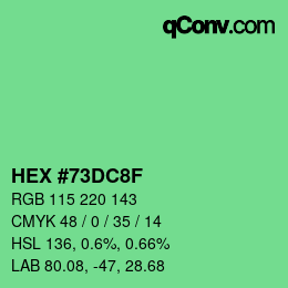 カラーコード: HEX #73DC8F | qconv.com