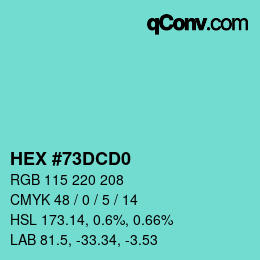 カラーコード: HEX #73DCD0 | qconv.com