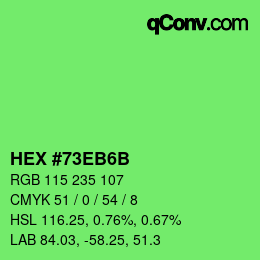 Color code: HEX #73EB6B | qconv.com