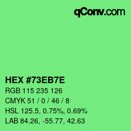Color code: HEX #73EB7E | qconv.com
