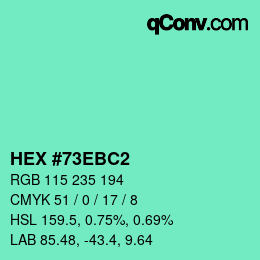 Color code: HEX #73EBC2 | qconv.com