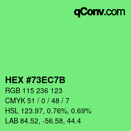 Color code: HEX #73EC7B | qconv.com