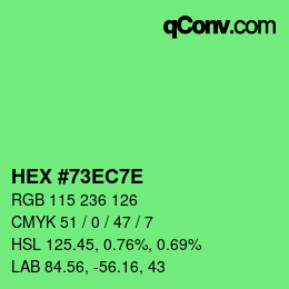 カラーコード: HEX #73EC7E | qconv.com