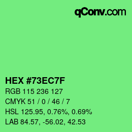 カラーコード: HEX #73EC7F | qconv.com