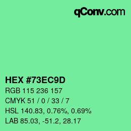 Color code: HEX #73EC9D | qconv.com