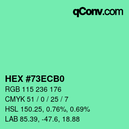 カラーコード: HEX #73ECB0 | qconv.com