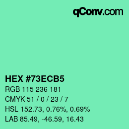 カラーコード: HEX #73ECB5 | qconv.com