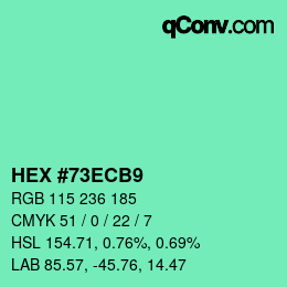 Color code: HEX #73ECB9 | qconv.com