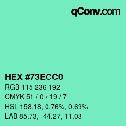 カラーコード: HEX #73ECC0 | qconv.com
