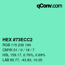 Color code: HEX #73ECC2 | qconv.com