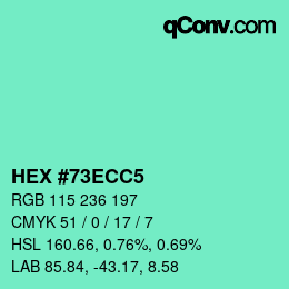 Color code: HEX #73ECC5 | qconv.com