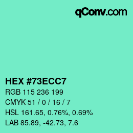 カラーコード: HEX #73ECC7 | qconv.com