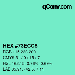 Color code: HEX #73ECC8 | qconv.com