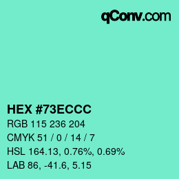 Color code: HEX #73ECCC | qconv.com
