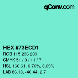 Color code: HEX #73ECD1 | qconv.com