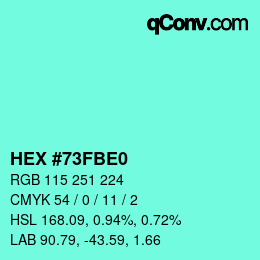 カラーコード: HEX #73FBE0 | qconv.com