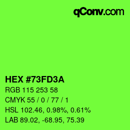 Color code: HEX #73FD3A | qconv.com