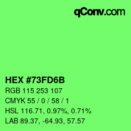 カラーコード: HEX #73FD6B | qconv.com