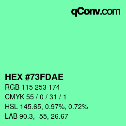 Color code: HEX #73FDAE | qconv.com