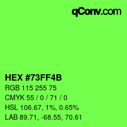 Farbcode: HEX #73FF4B | qconv.com