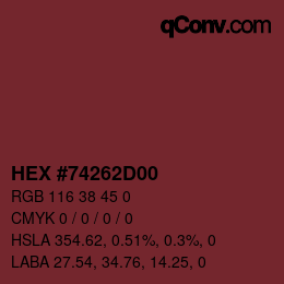 Farbcode: HEX #74262D00 | qconv.com