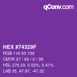 Color code: HEX #74329F | qconv.com