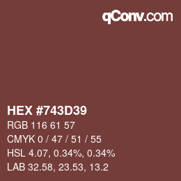 Color code: HEX #743D39 | qconv.com