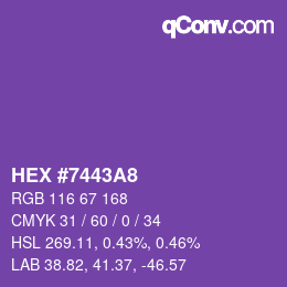 Color code: HEX #7443A8 | qconv.com