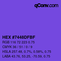 Color code: HEX #7448DFBF | qconv.com