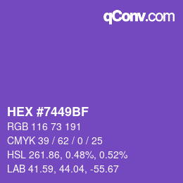 Farbcode: HEX #7449BF | qconv.com
