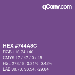 Color code: HEX #744A8C | qconv.com